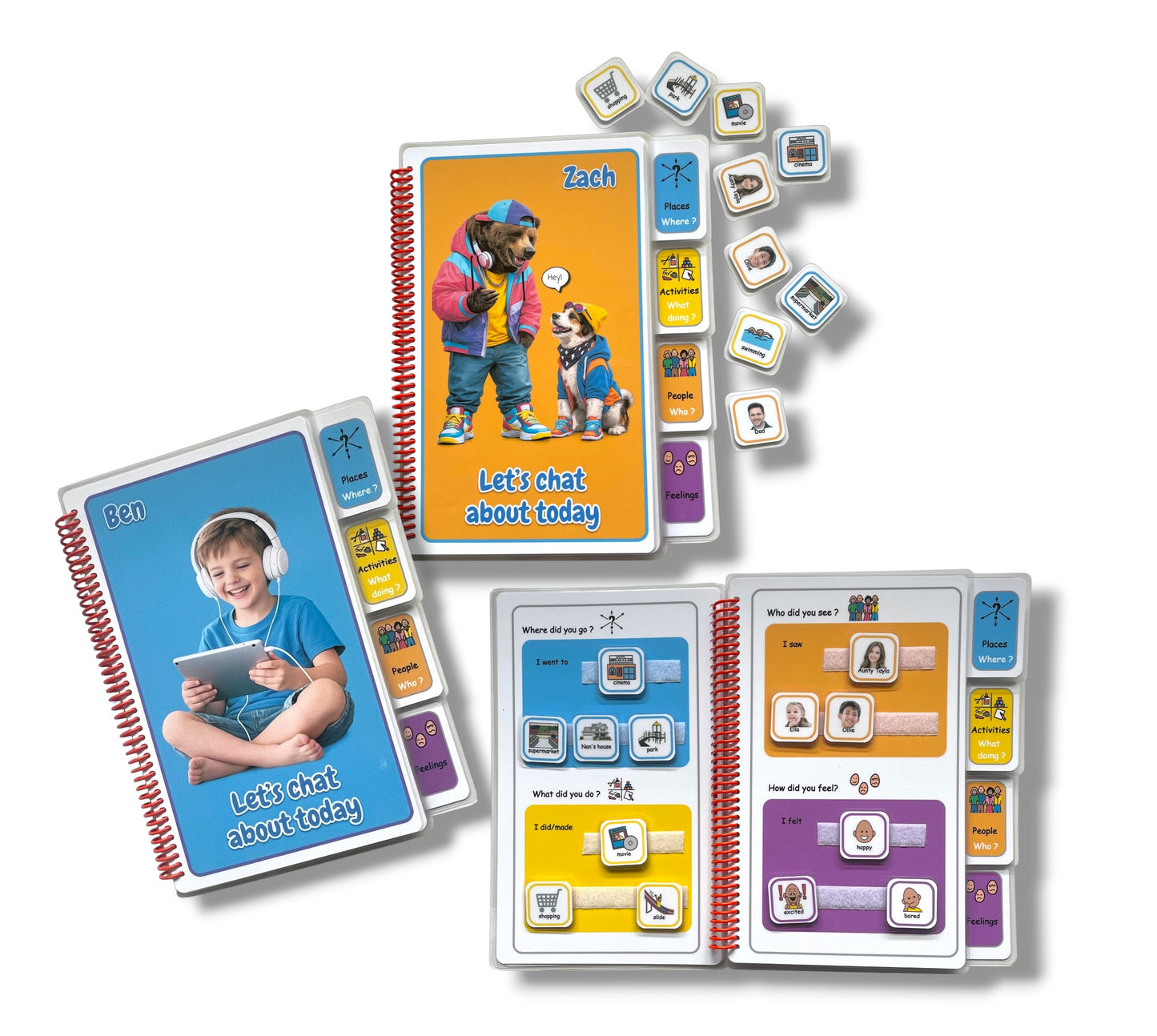 AAC communication book. Autism communication book, AAC, autism visual supports, visual learning aids. Lets chat book