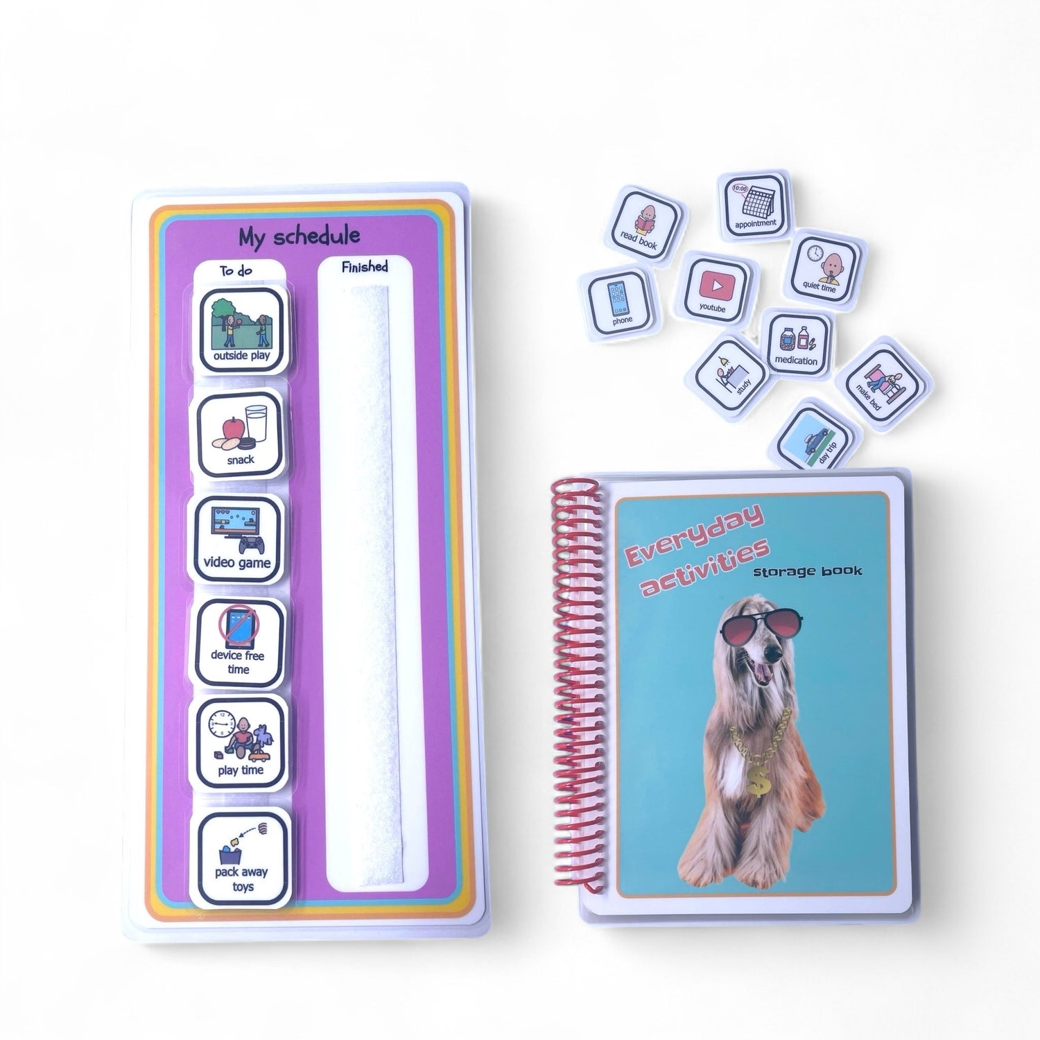 Daily schedule visual schedule for autism including storage book and 60 activities, visual schedule for kids, autism visual aids, autism visual supports