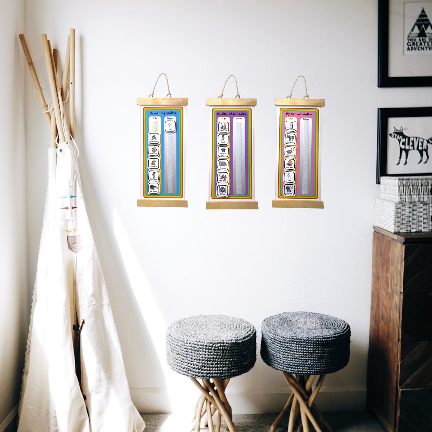 Routine chart for kids. routine chart visual schedule for kids with autism. Routine chart with morning, after school and bedtime activities. home independence visual schedule for neurodivergent learners. routines visual aid