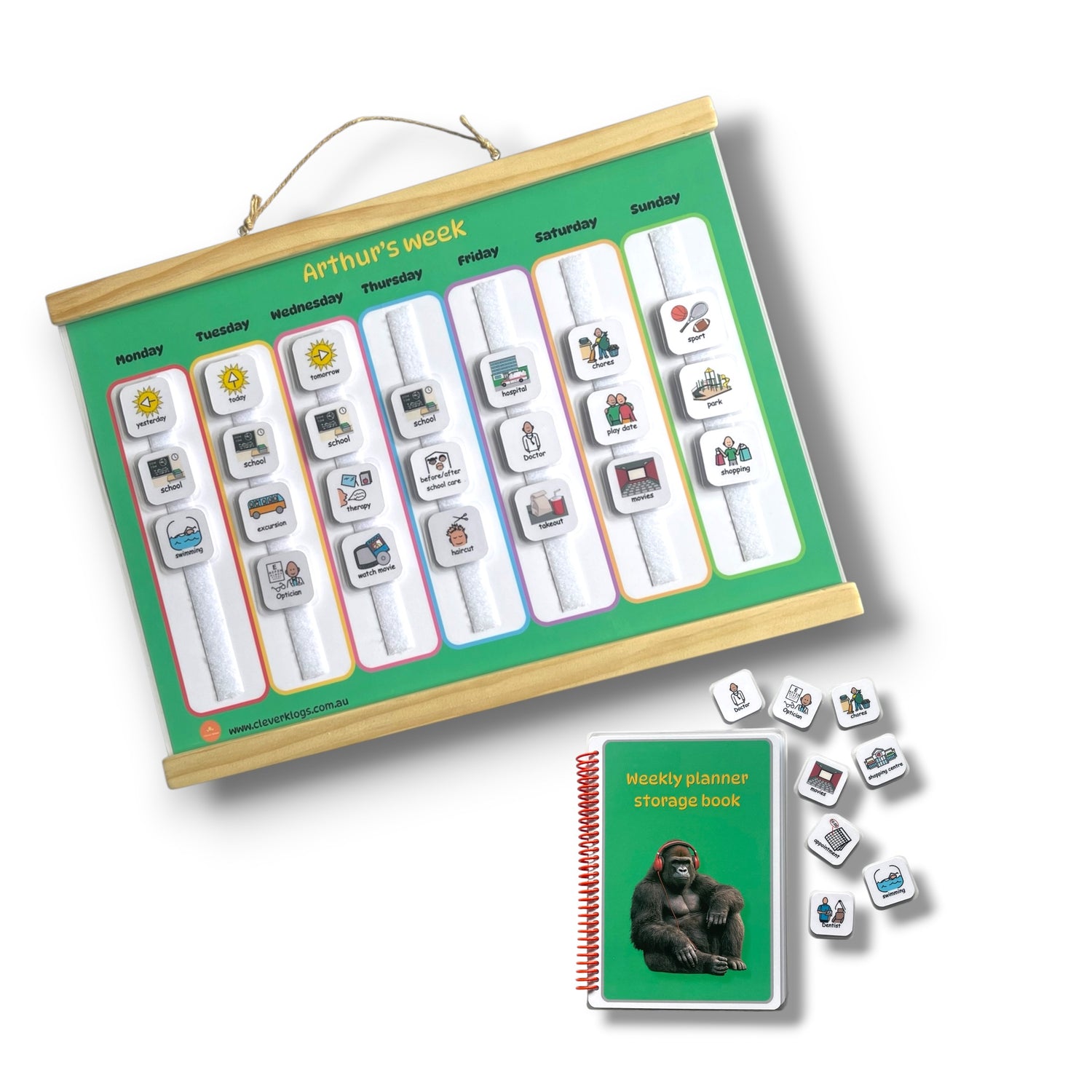 Weekly visual planner for kids with Autism- set includes 60 activities and storage book to store velcro activities- visual supports for Autism 